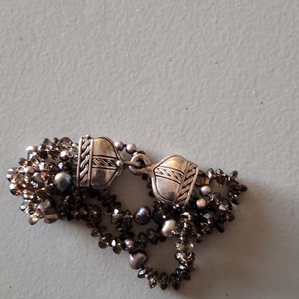 sterling clasp gray pearl and crystal bracelet